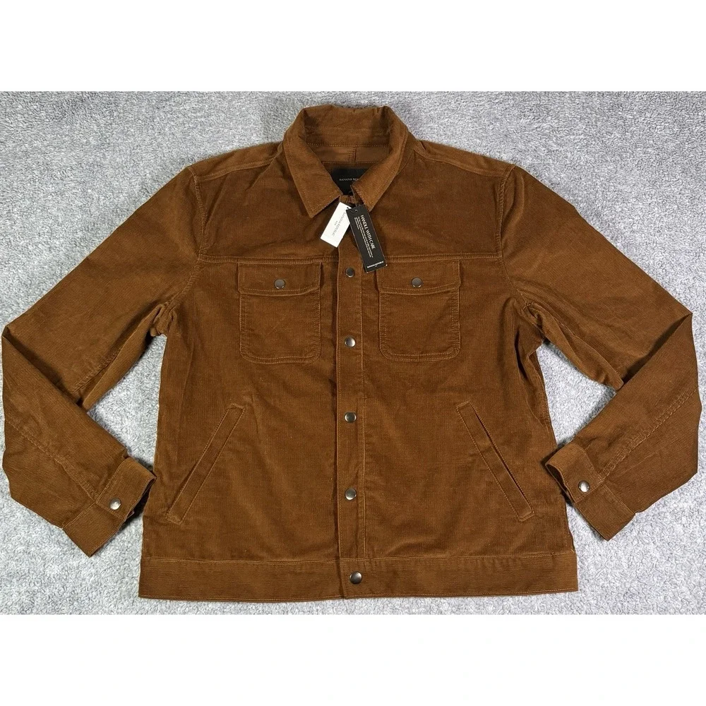 NWT Banana Republic Mens Large Corduroy Trucker Jacket Vicuna Brown Button Snaps